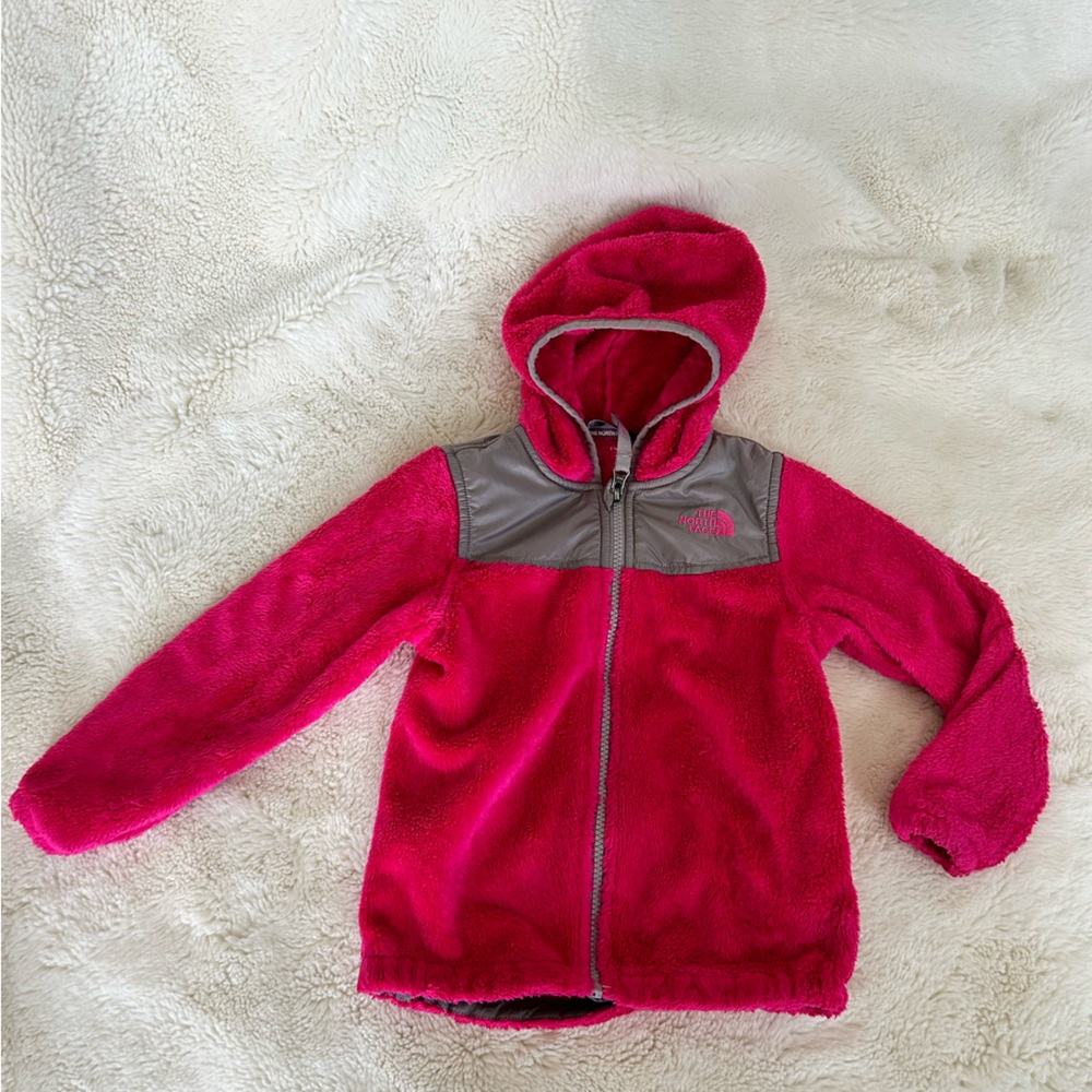 North Face pink fuzzy zip up- size 4T